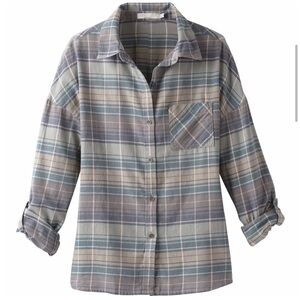 Prana women’s plaid button down long sleeve collared shirt outdoor fall size M